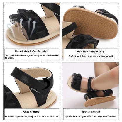 Timatego Infant Baby Girls Summer Sandals Anti-Slip Soft Sole with Flower Toddler First Walkers Crib Dress Shoes