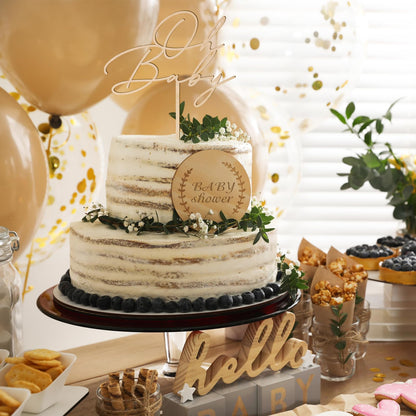 Oh Baby Cake Topper in Wood Greeny Baby Shower Cake Topper Decoration