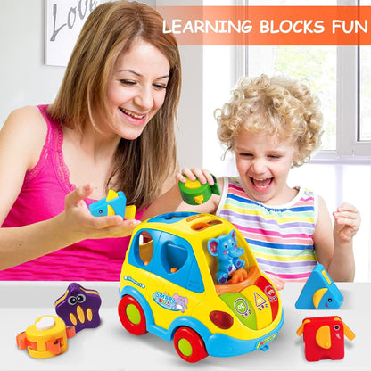 Baby Toys for 1 Year Old Boy Girl Gift Musical Bus Baby Toys 6-12 12-18 Months Toddler Early Learning Montessori Toy for 1 2 3 Year Old Boy with Music/Light/Smart Shapes Christmas Birthday Gifts