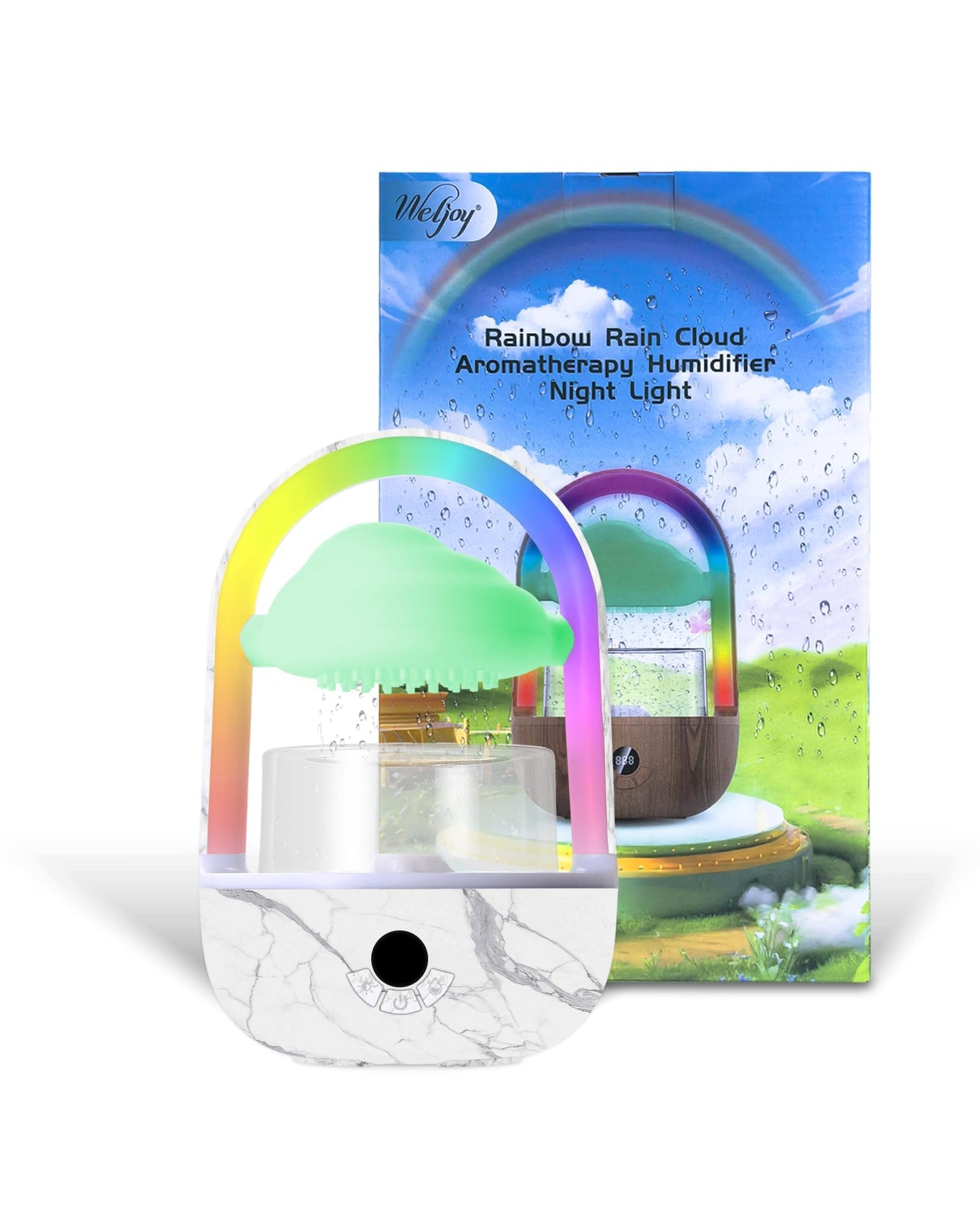 Weljoy Aromatherapy Essential Oil Diffuser Rainbow Rain Cloud Micro Humidifier Water Drip Mushroom Diffuser with Running Lights Rain Sounds for Sleeping-Tabletop Water Fountain&Night Light