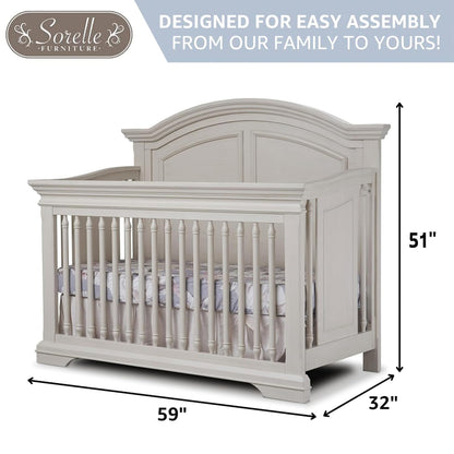 Sorelle Furniture High Arch Portofino Crib, Classic 4-in-1 Convertible Crib, Crib Made of Wood, Wooden Baby Bed, Toddler Bed, Child’s Daybed and Full-Size Bed, Nursery Furniture-Brushed Ivory