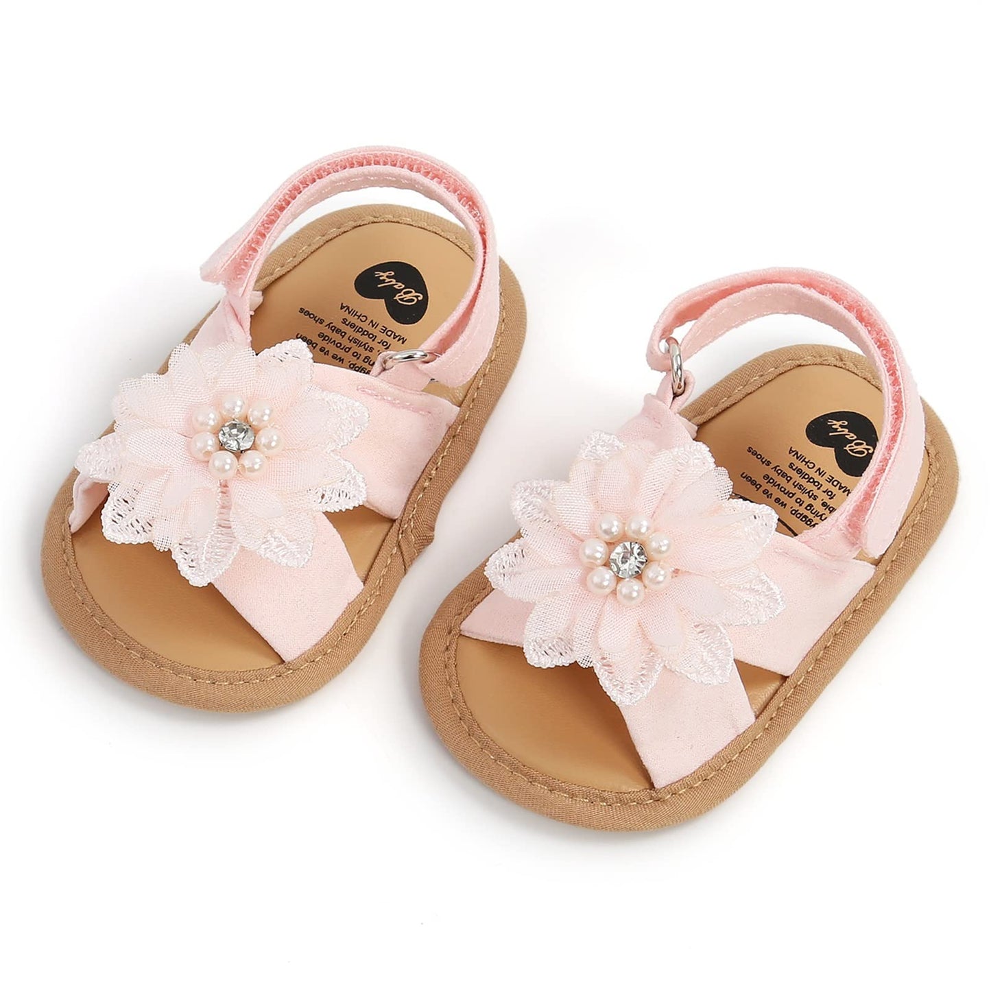 Baby Girls Princess Sandals, Big Rhinestone Flower Open Totes Anti-Skid Soft Sole Walking Shoes, Ankle Stick-On Summer Foot Wear