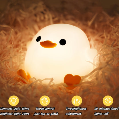 DuDu Duck Night Light, Cute Duck Lamp, Squishy Silicone Nightlight for Bedrooms with 30 Minutes Timer, Rechargeable Bedside Lamp with Touch Control for Bedrooms, Living Room