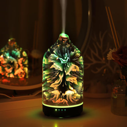 Essential Oil Diffuser Hand Blown Glass Aromatherapy Diffuser - Ultrasonic Cool Mist Scent Aroma Diffuser, Whisper Quiet with Auto Shut-Off, Timer Setting &7 Colors Night Light for Home