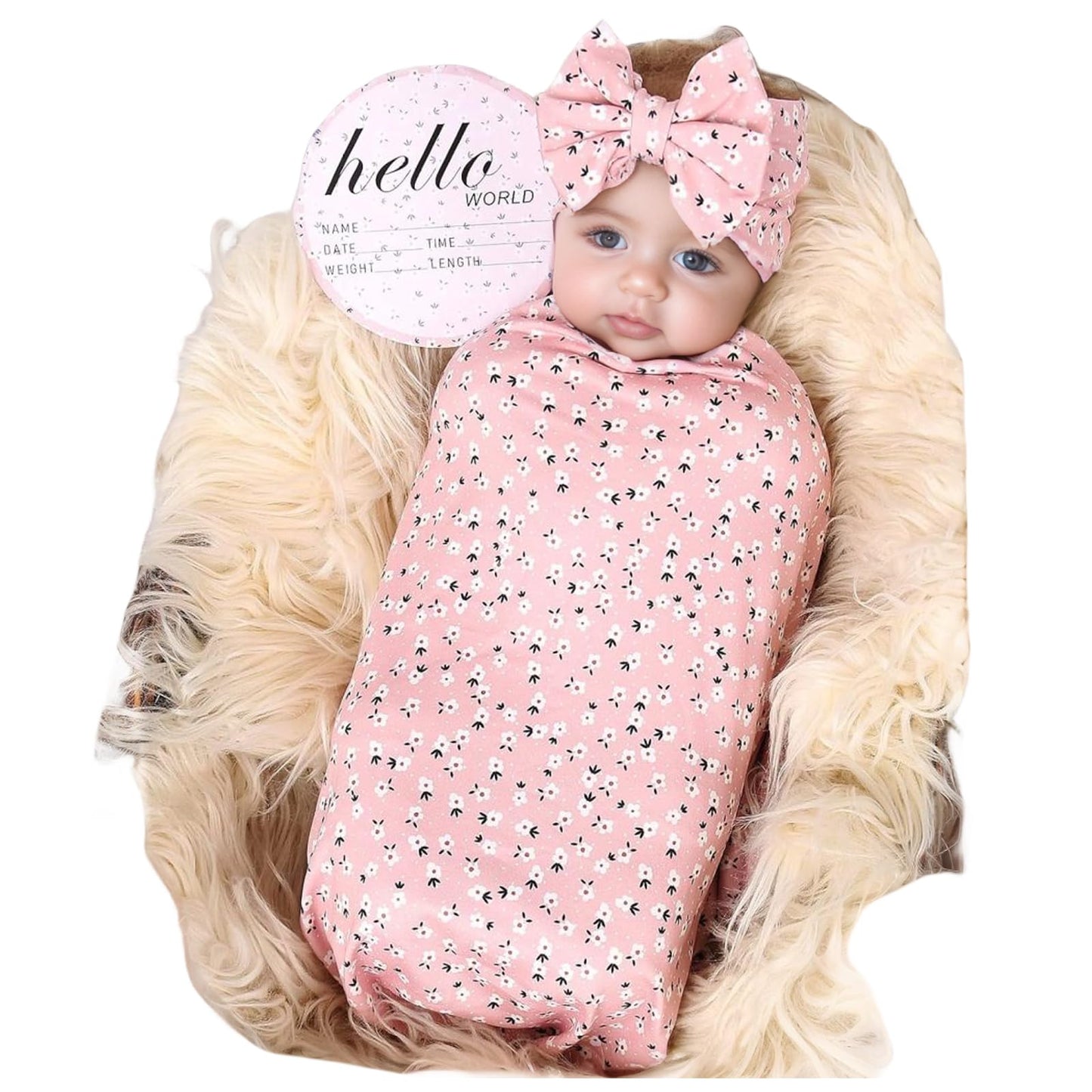Galabloomer Newborn Receiving Blanket Headband Set Baby Flower Swaddle (vintage flower)
