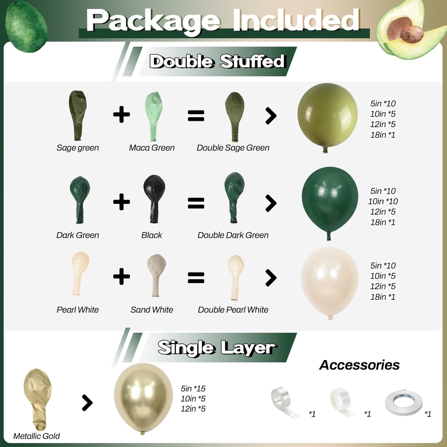Sage Green Balloons Arch Double Stuffed, Olive Dusty Green Brown Beige Neutral Balloon Garland Kit, White Sand Apricot Tan Latex Balloon for Baby Shower Birthday Jungle Safari Party Decoration