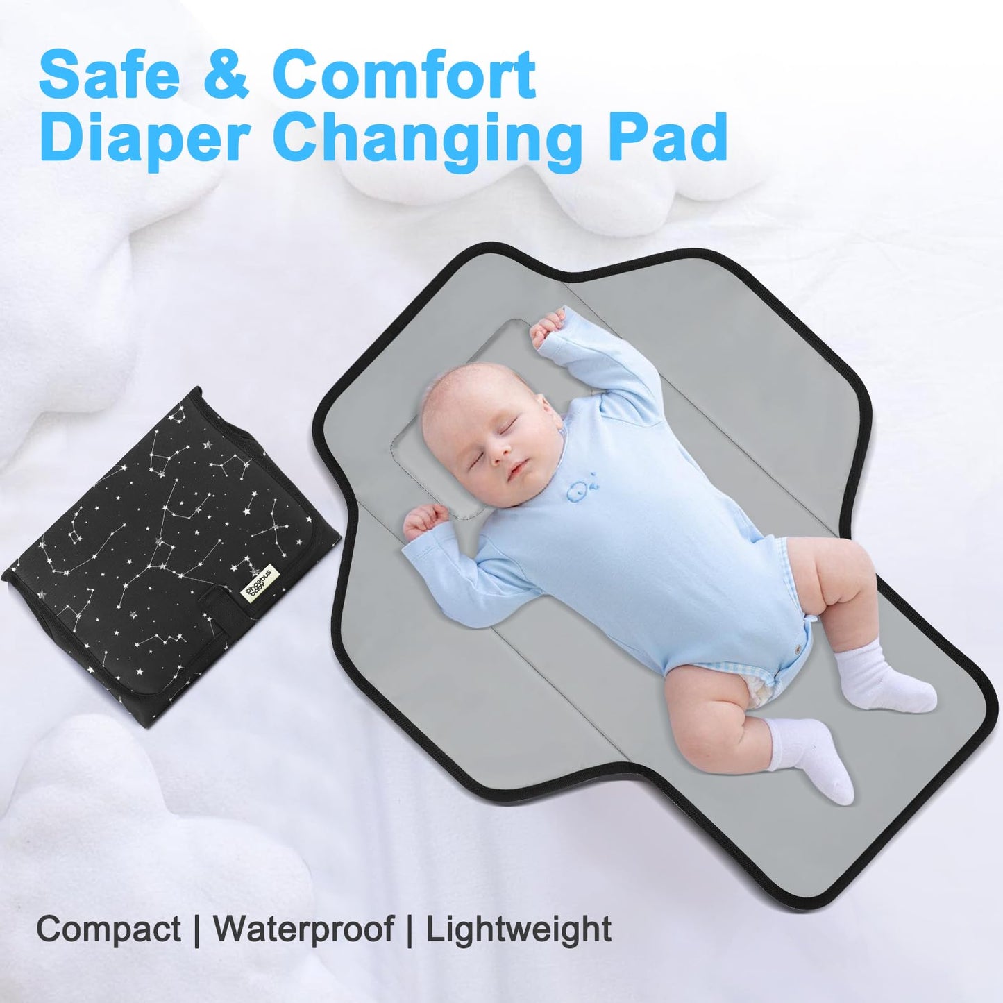 Baby Portable Changing Pad Travel - Waterproof Compact Diaper Changing Mat with Built-in Pillow - Lightweight & Foldable Changing Station, Newborn Shower Gifts