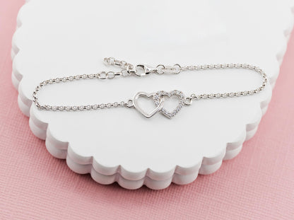 Cherished Moments Sterling Silver Mom and Me Double Heart Bracelet Sold as a Set or individually