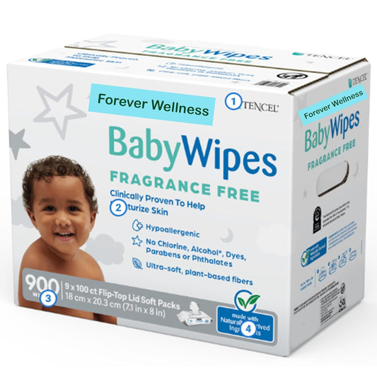 Forever Wellness Baby Wipes Compatible with Kirkland Signature Baby Wipes Fragrance and Alcohol Free, 900-count, Hypoallergenic, Flip-Top Lid Soft Packs.