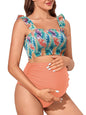 Summer Mae Maternity High Waist Bikini Swimsuit Two Piece Ruffled Hem Cute Bathing Suit Floral Pregnancy Swimwear