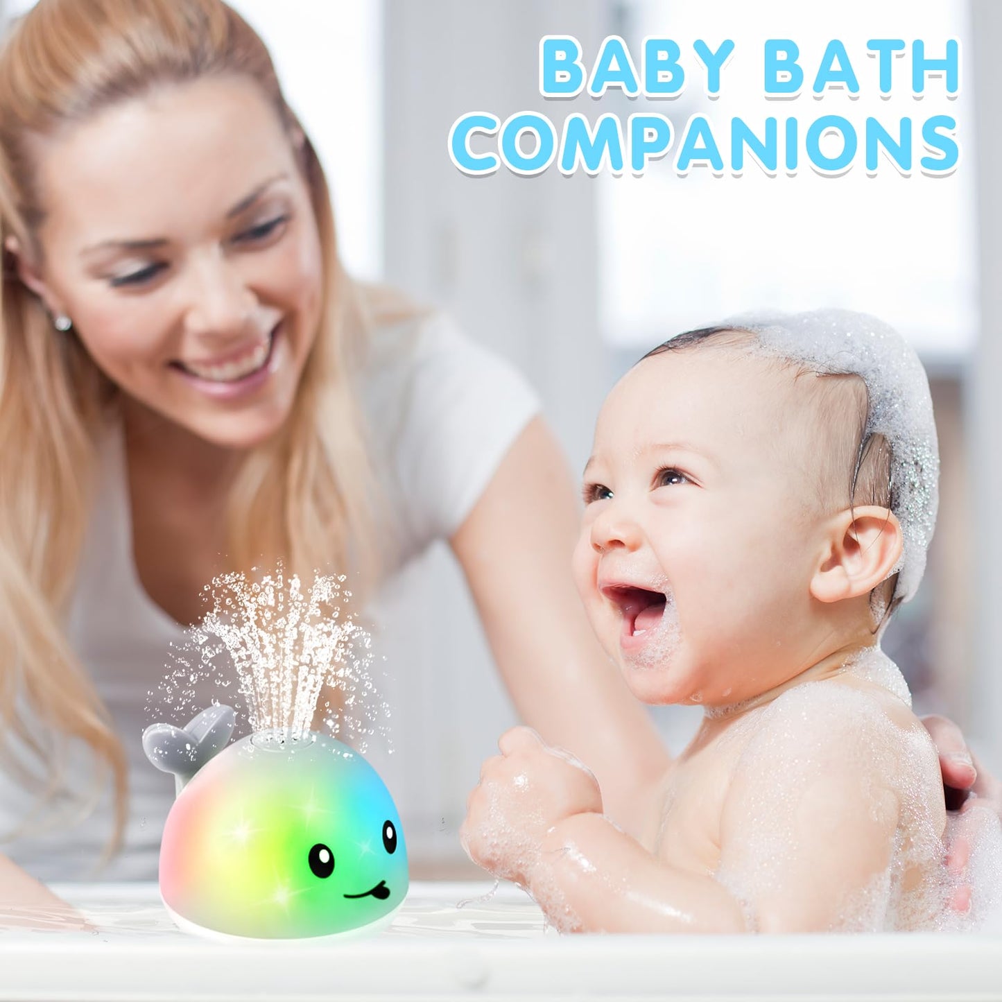 Baby Girl Bath Toys, Light Up Whale Bath Toys for Girls 0-6 6-12 12-18 Months or Kids Ages 1-3, Pink