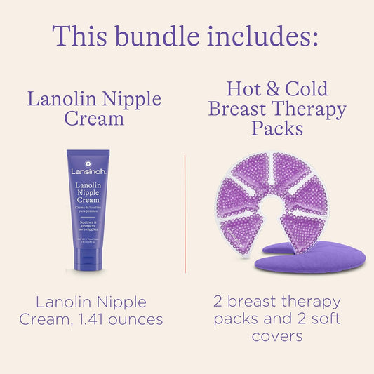Lansinoh Lanolin Nipple Cream, 1.41 Ounces, and Breast Therapy Packs with Soft Covers, 2 Pack, Breastfeeding Essentials for Moms