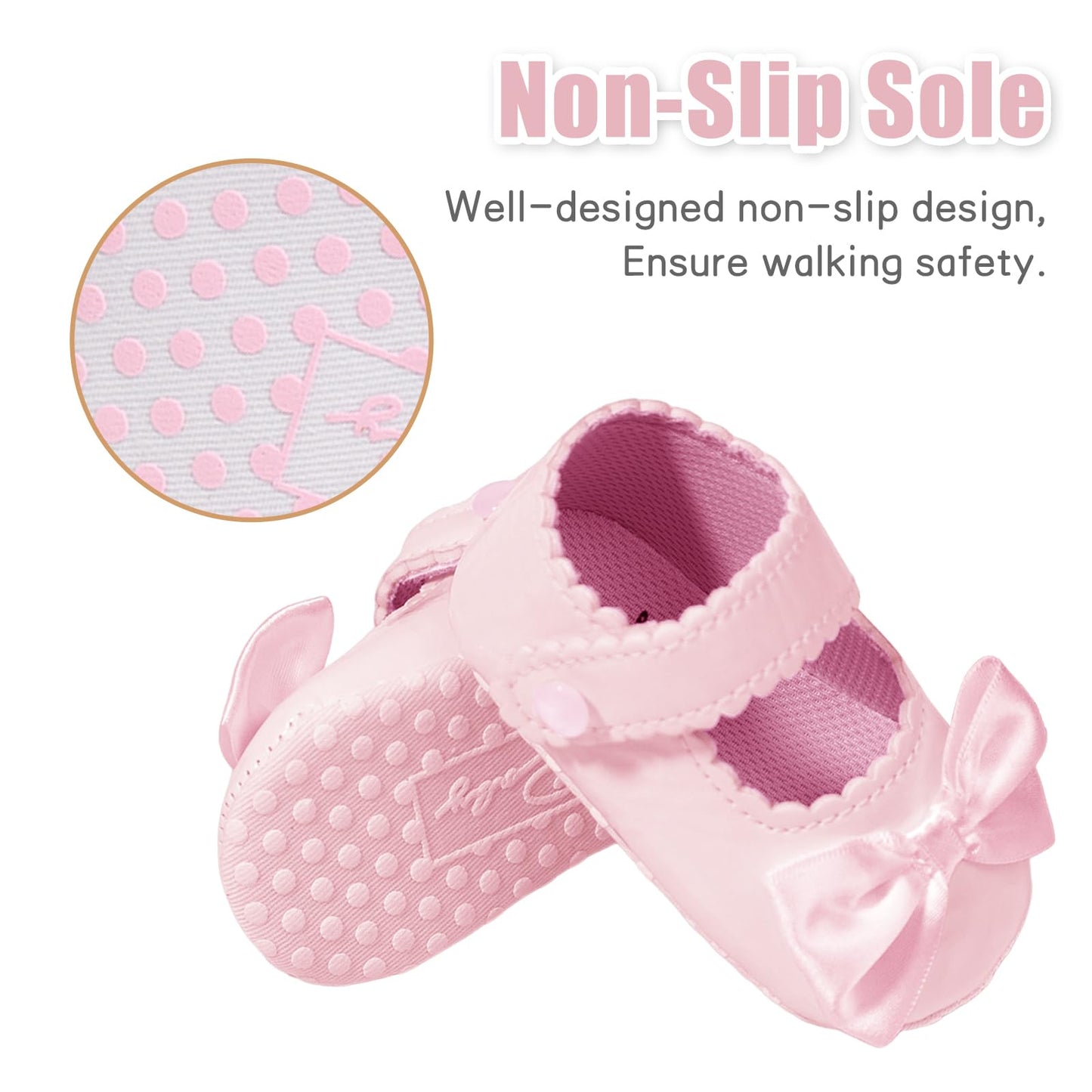 Baby Girl Mary Jane Flats Dress Shoes - Infant Newborn Shoes Anti-Slip Soft PU Leather Party School Wedding Princess Baby Girl Shoes 0-18M