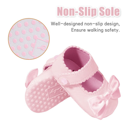 Baby Girl Mary Jane Flats Dress Shoes - Infant Newborn Shoes Anti-Slip Soft PU Leather Party School Wedding Princess Baby Girl Shoes 0-18M