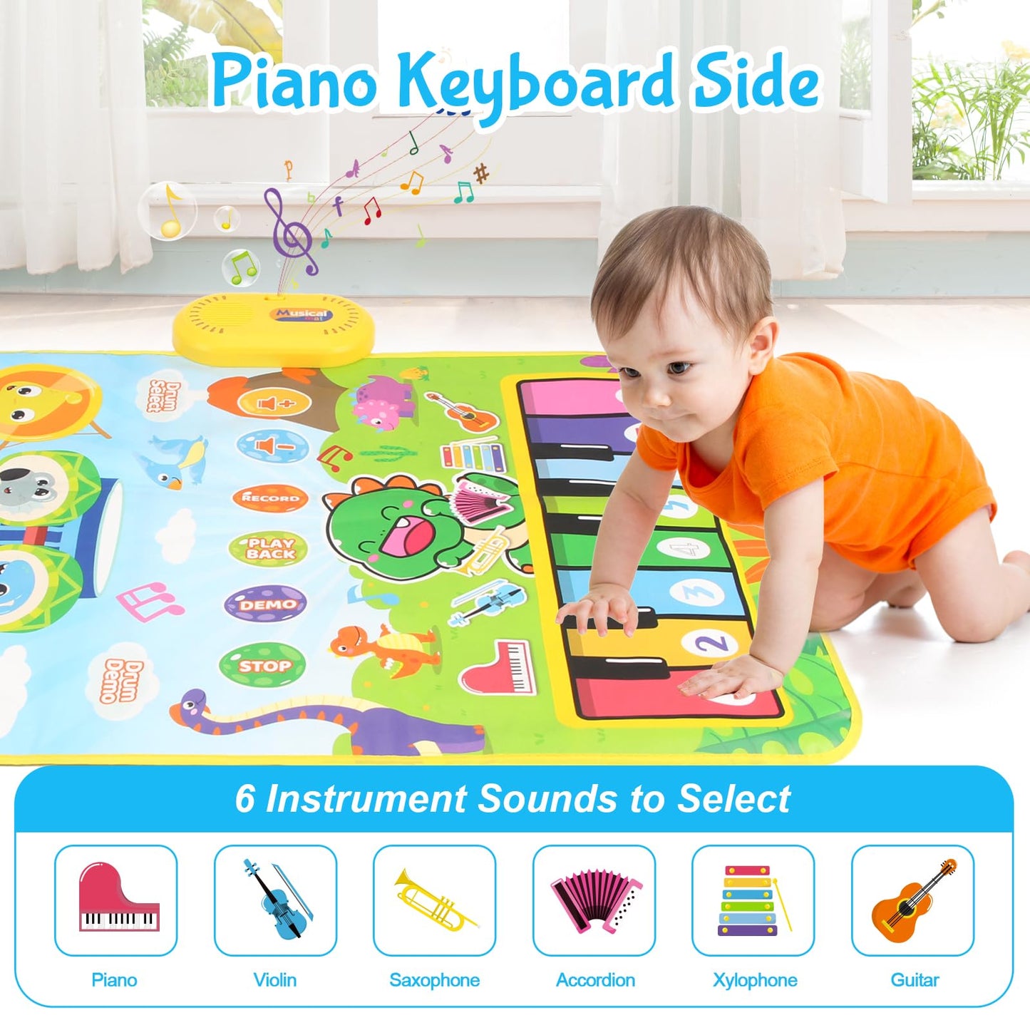 Baby Toys for 0-6 Months, Dinosaur Musical Mat Montessori Sensor Toys 1 Year Old，Easter Basket Stuffers Gifts for 2 3 4 Year Old Toddler Boys Girls