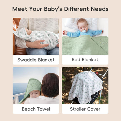 PHF 2 Pack Baby Hooded Towels, 100% Muslin Cotton Baby Bath Towel with Hood for Newborn, Infant, Toddler, Ultra Soft and Absorbent Baby Essentials Bath Towels for Girls, 32x32Inch, Floral
