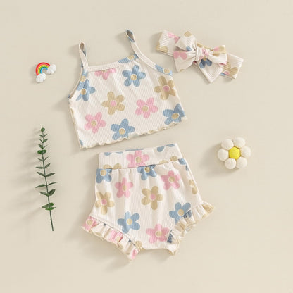 Murnouche Newborn Baby Girl Summer Clothes Sleeveless Floral Top Ribbed Shorts Boho Outfit Set