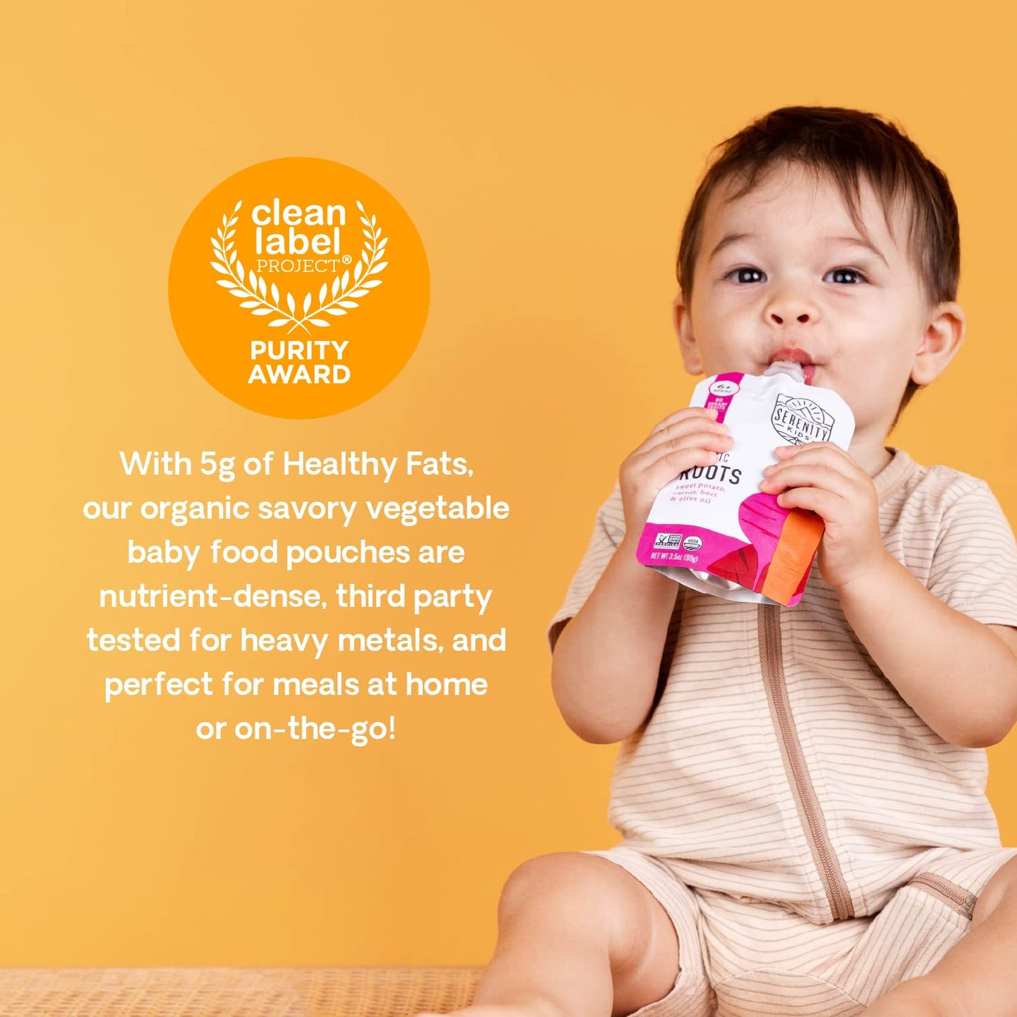 Serenity Kids 6+ Months Baby Food Pouches - Puree with Ethically Sourced Meat & Organic Veggies - 3.5 Ounce BPA-Free Pouch - Variety Pack, 8 Count - Baby Food Meat