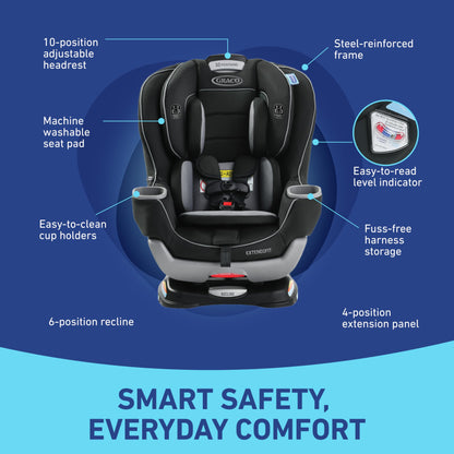 Graco Extend2Fit 3-in-1 Convertible Baby Car Seat, Rear and Forward Facing, Adjustable Extension Panel for Extra Legroom, Talia