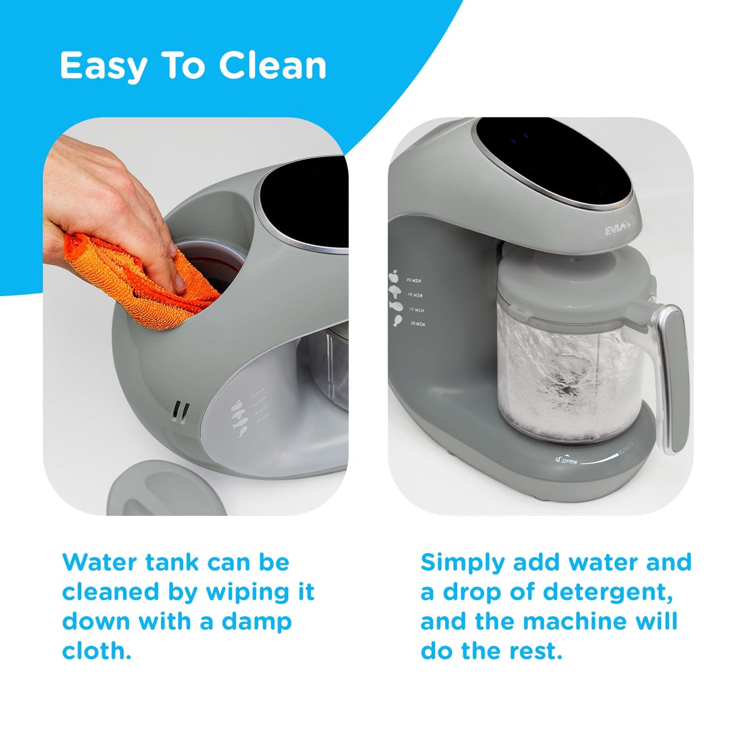 EVLA'S Baby Food Maker, Steamer, Blender, Baby Food Processor for Healthy Homemade Baby Food in Minutes, Touch Screen with 6 Reusable Food Pouches, Baby Registry Essential, White