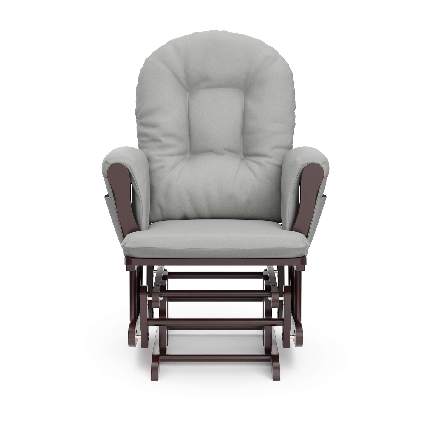 Storkcraft Premium Hoop Glider and Ottoman (Espresso Base, Gray Cushion) – Padded Cushions with Storage Pocket, Smooth Rocking Motion, Easy to Assemble, Solid Hardwood Base