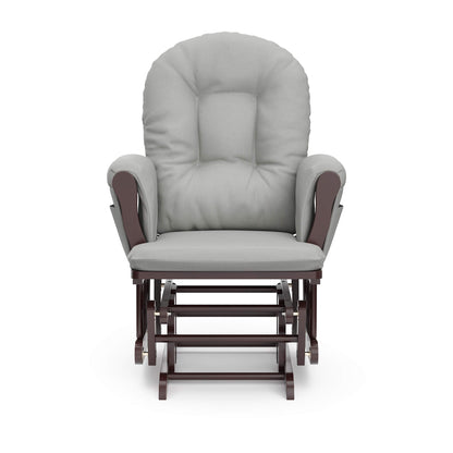 Storkcraft Premium Hoop Glider and Ottoman (Espresso Base, Gray Cushion) – Padded Cushions with Storage Pocket, Smooth Rocking Motion, Easy to Assemble, Solid Hardwood Base