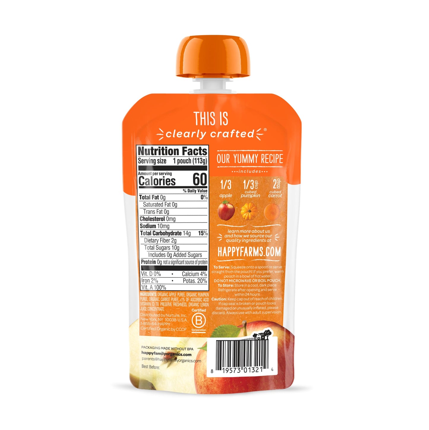 Happy Baby Organics Stage 2 Baby Food Pouches, Gluten Free, Vegan & Healthy Snack, Clearly Crafted Fruit & Veggie Puree, Fruit & Veggie Variety Pack, 4 Ounces (Pack of 10), Amazon Exclusive