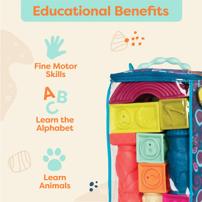 B. toys – Baby Blocks – Stacking & Building Toys For Babies – 10 Soft & Educational Blocks- Numbers, Shapes, Colors, Animals- One Two Squeeze- 6 Months +
