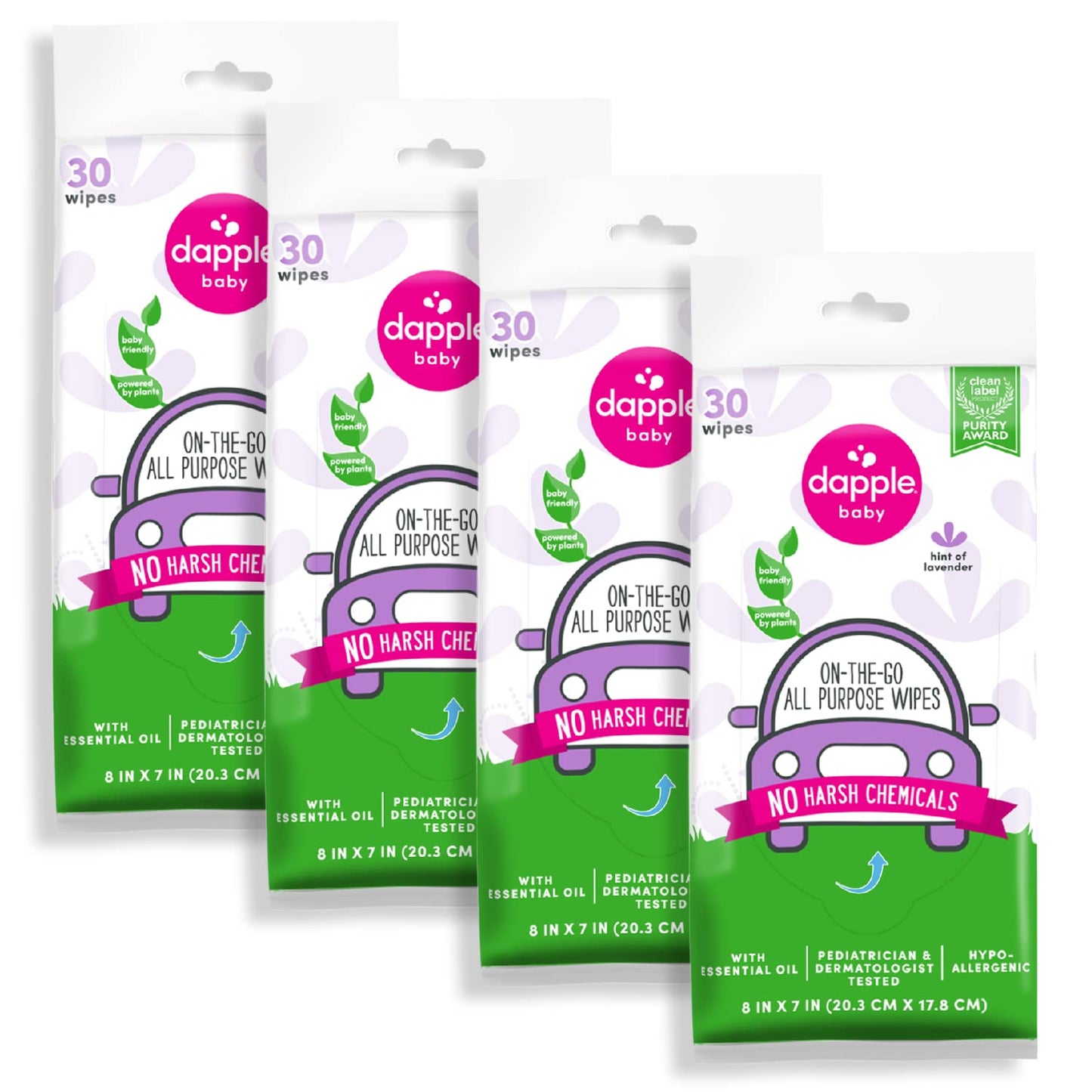 All Purpose Wipes by Dapple Baby, Hypoallergenic & Powered by Plants Cleaning Wipes, Hint of Lavender, 30 Count (Pack of 2)