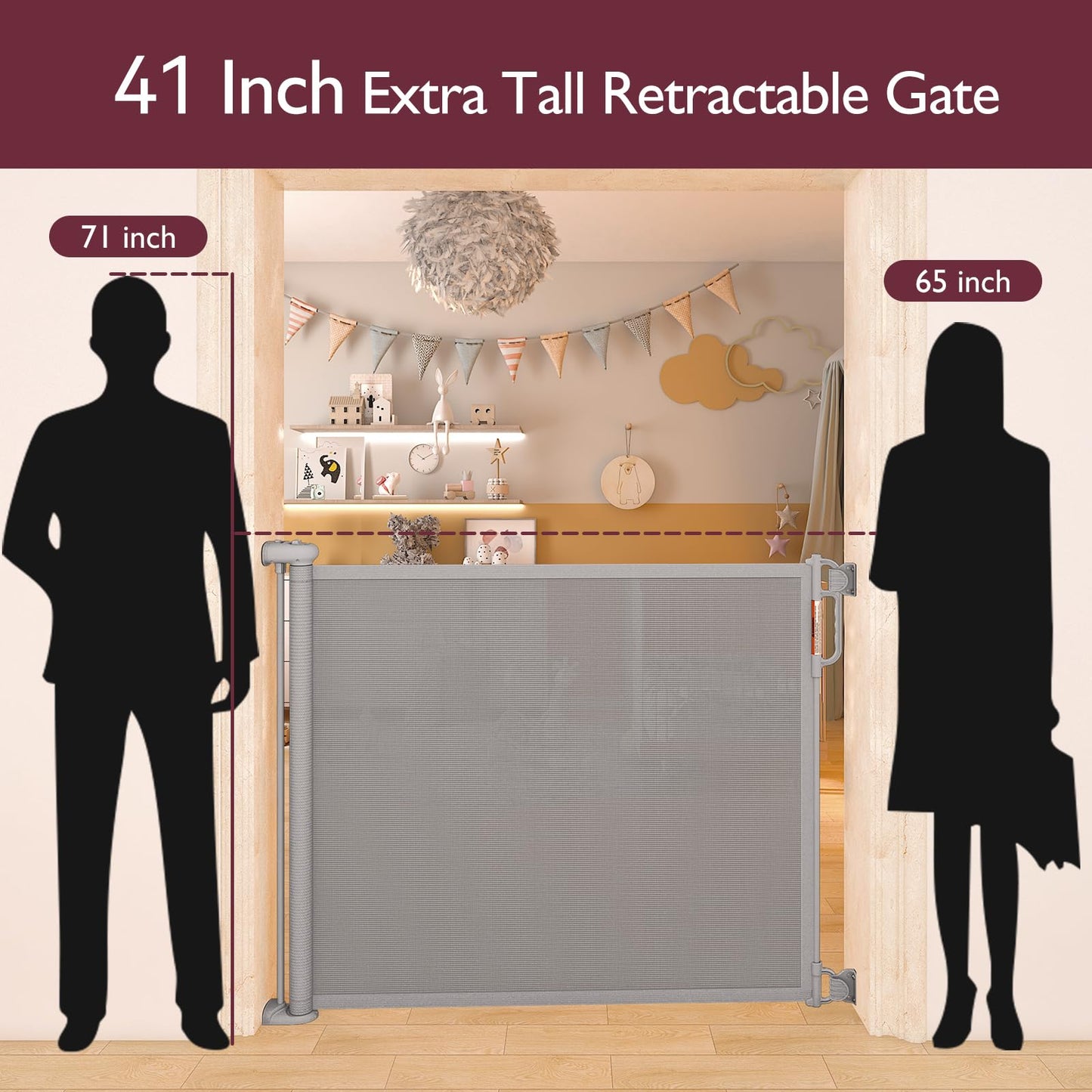 Momcozy Retractable Baby Gate, 33" Tall, Extends up to 55" Wide, Child Safety Baby Gates for Stairs, Doorways, Hallways, Indoor, Outdoor