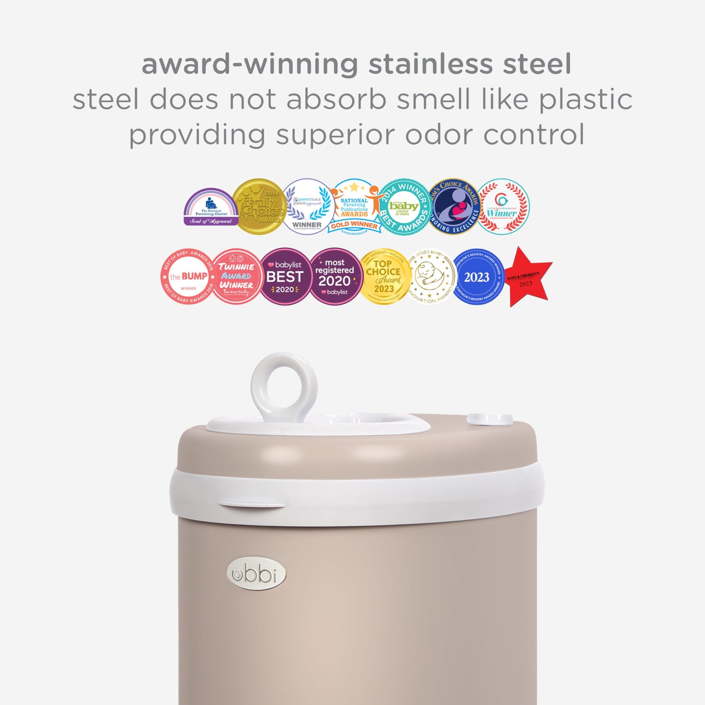 Ubbi Steel Diaper Pail, Odor Locking, No Special Bag Required, Award-Winning, Registry Must-Have, White