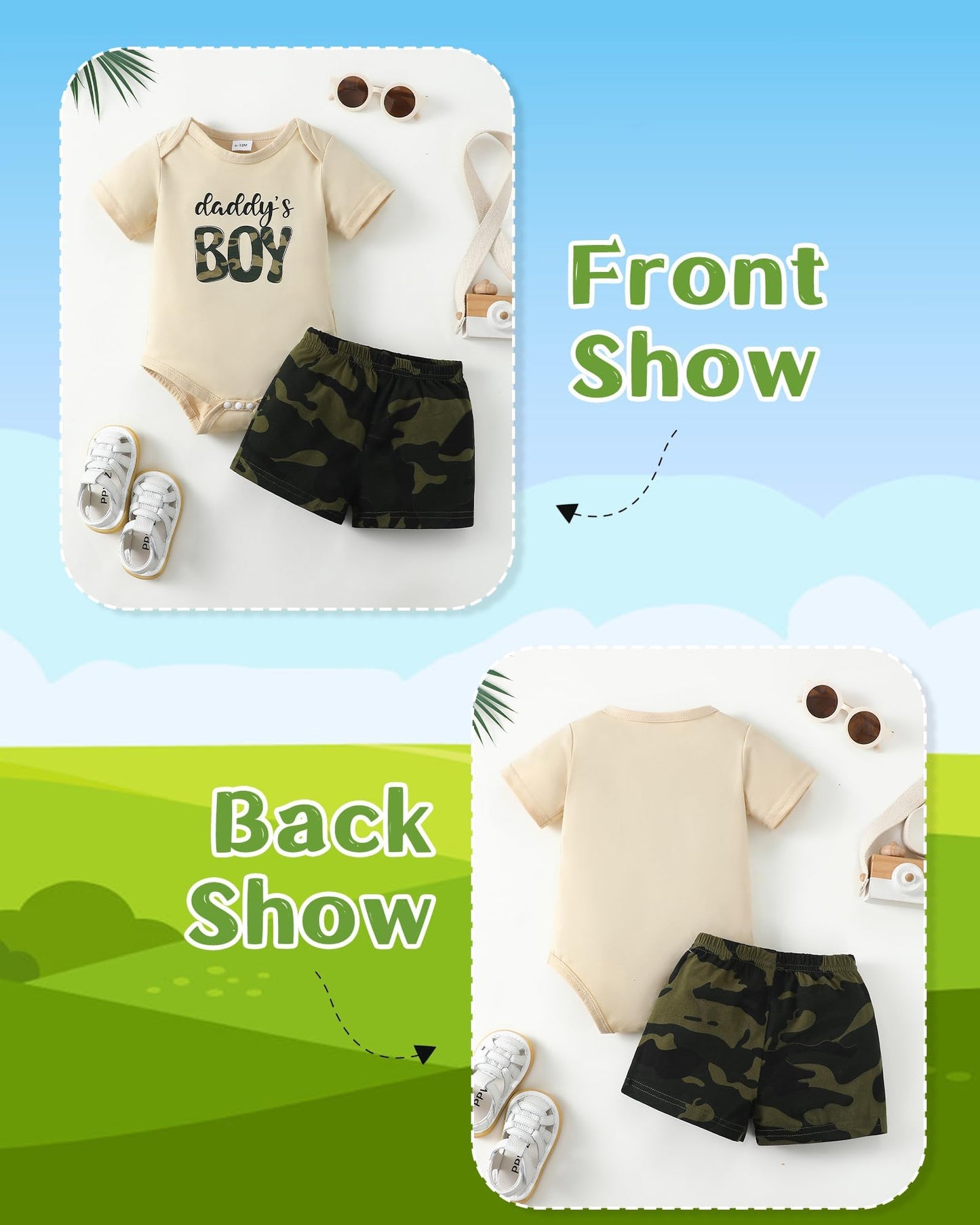 NZRVAWS Newborn Baby Boy Clothes Letter Printed Romper Shorts Summer Infant Outfits Camo Clothing Set 0 3 6 9 12 Months