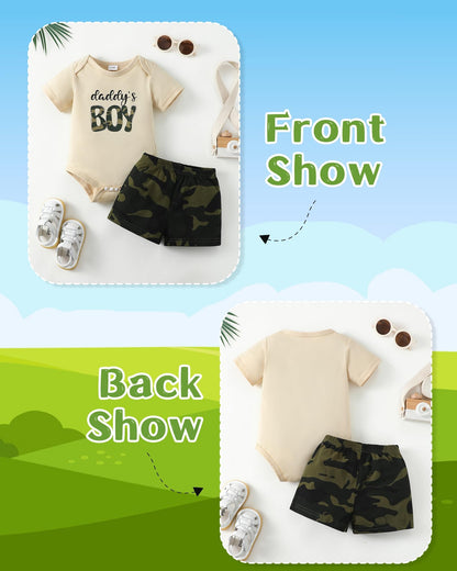 NZRVAWS Newborn Baby Boy Clothes Letter Printed Romper Shorts Summer Infant Outfits Camo Clothing Set 0 3 6 9 12 Months