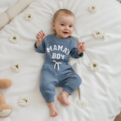 Douhoow Baby Boy Clothes Letters Embroidered Baby Sweatshirt Romper Waffle Pants Set Infant Boy Fall Winter Outfits