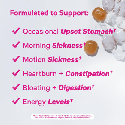 Pink Stork Morning Sickness Sweets, Organic Raspberry Ginger Candy with Vitamin B6, Support for Motion Sickness, Prenatal Heartburn - Pregnancy Must Haves - 30 Wrapped Drops