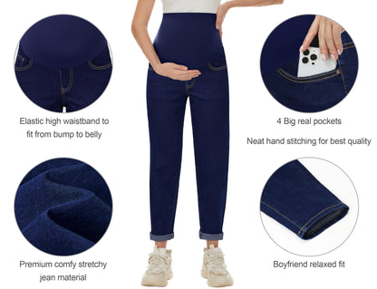 POSHGLAM Women's Maternity Jeans Over Belly Comfy Stretch Boyfriend Jeans Loose Pregnancy Pants, S-XXL