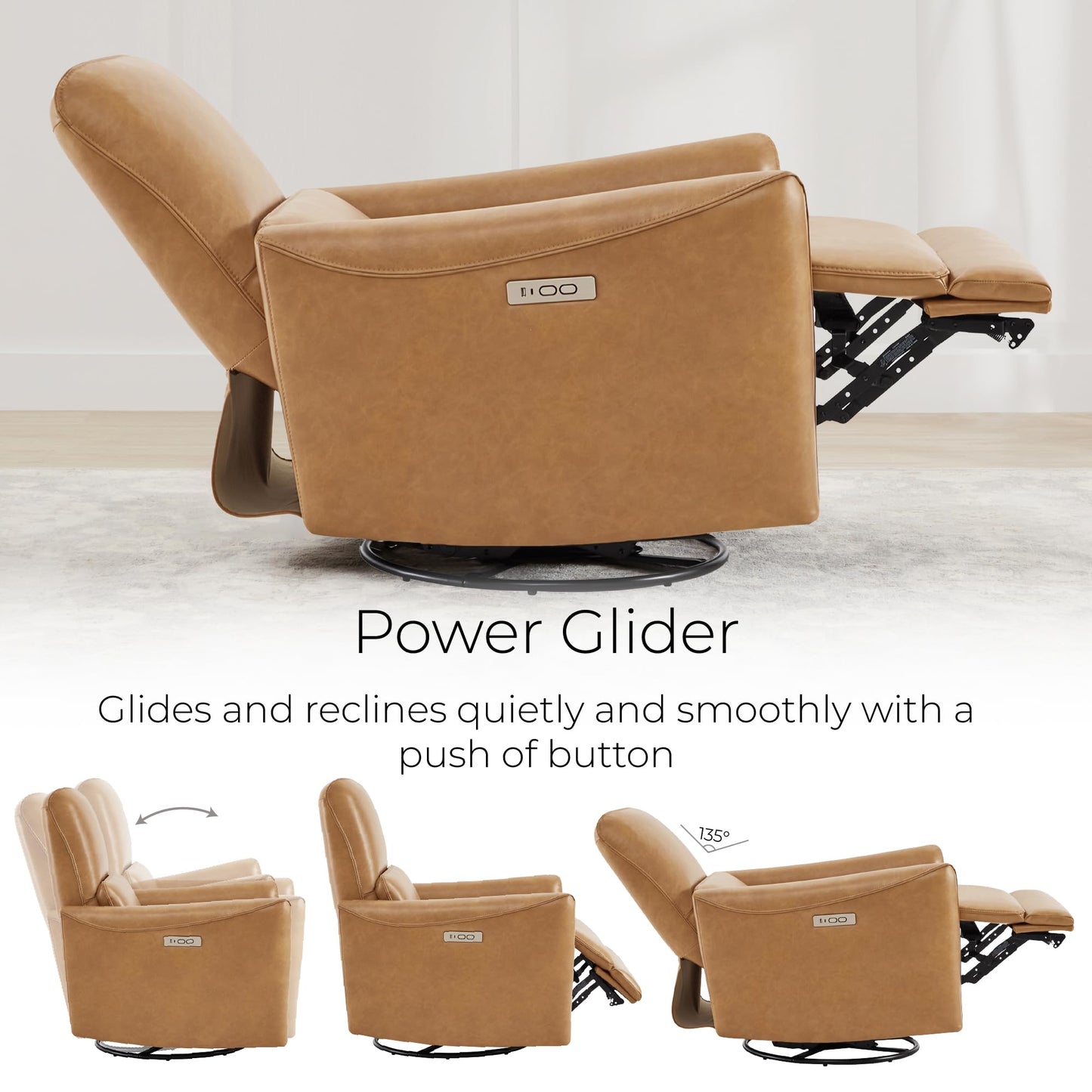 CHITA Power Recliner Chair Swivel Glider, FSC Certified Upholstered Living Room Nursery Reclining Sofa Chair with Lumbar Support, Linen