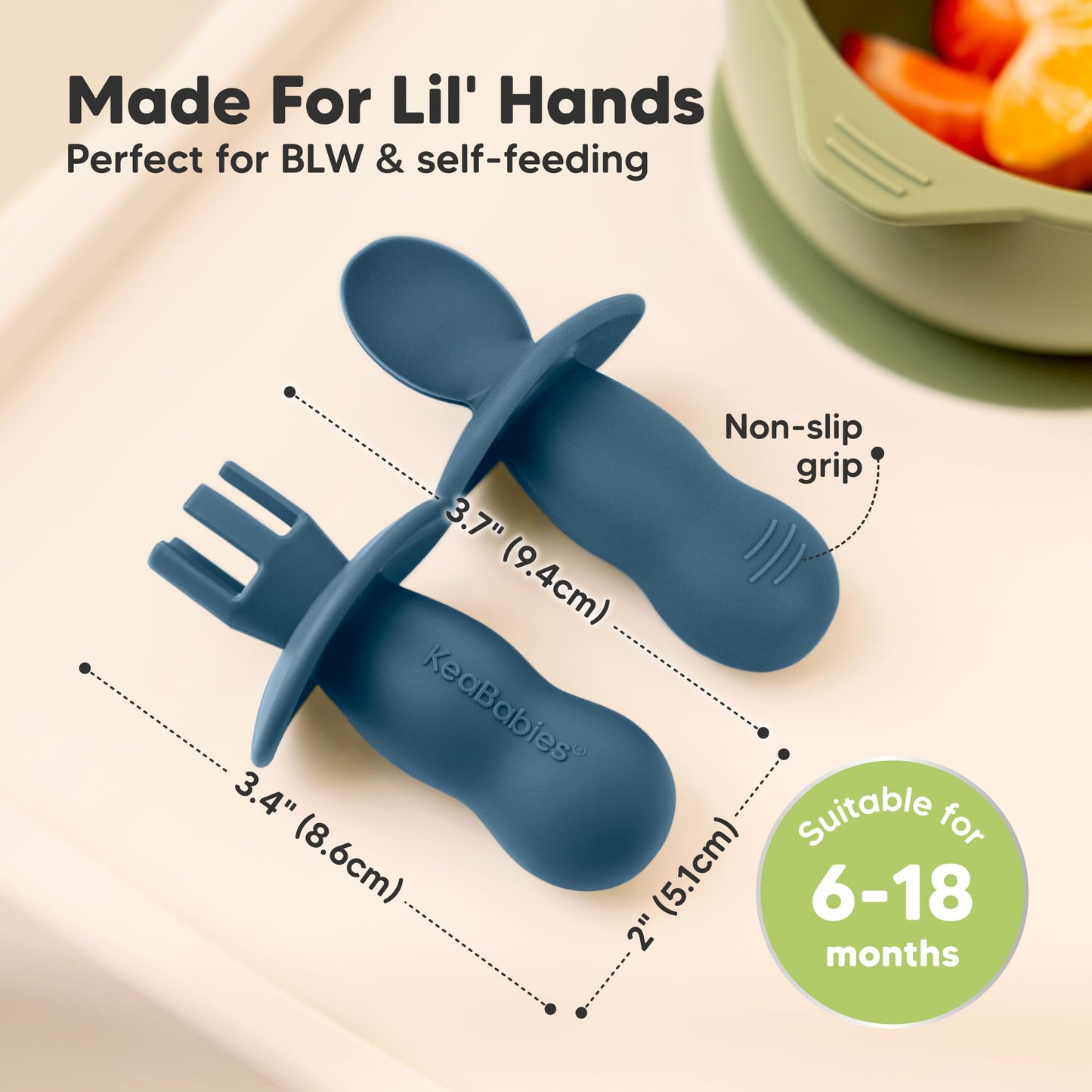 KeaBabies 4-Pack Silicone Baby Spoons and Forks Set - Baby Led Weaning Utensils 6-12 Months, Self Feeding Toddler Spoon & Fork for Training, Teething, Easy to Hold, BPA-Free Silicone (Roseate)