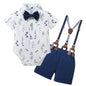 WESIDOM Baby Boy Clothes Suit 0-24 Months Gentleman Outfits, Short Sleeve Dress Romper+Bowtie+Detachable Suspender Shorts Set