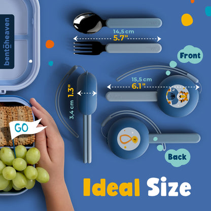 Bentoheaven Kids Travel Utensils with Case, Food-Grade Stainless Steel & BPA-Free Plastic, Travel Cutlery Set, Dishwasher Safe Fork, Spoon & Case, Reusable Flatware, Silverware for Kids (Horse)