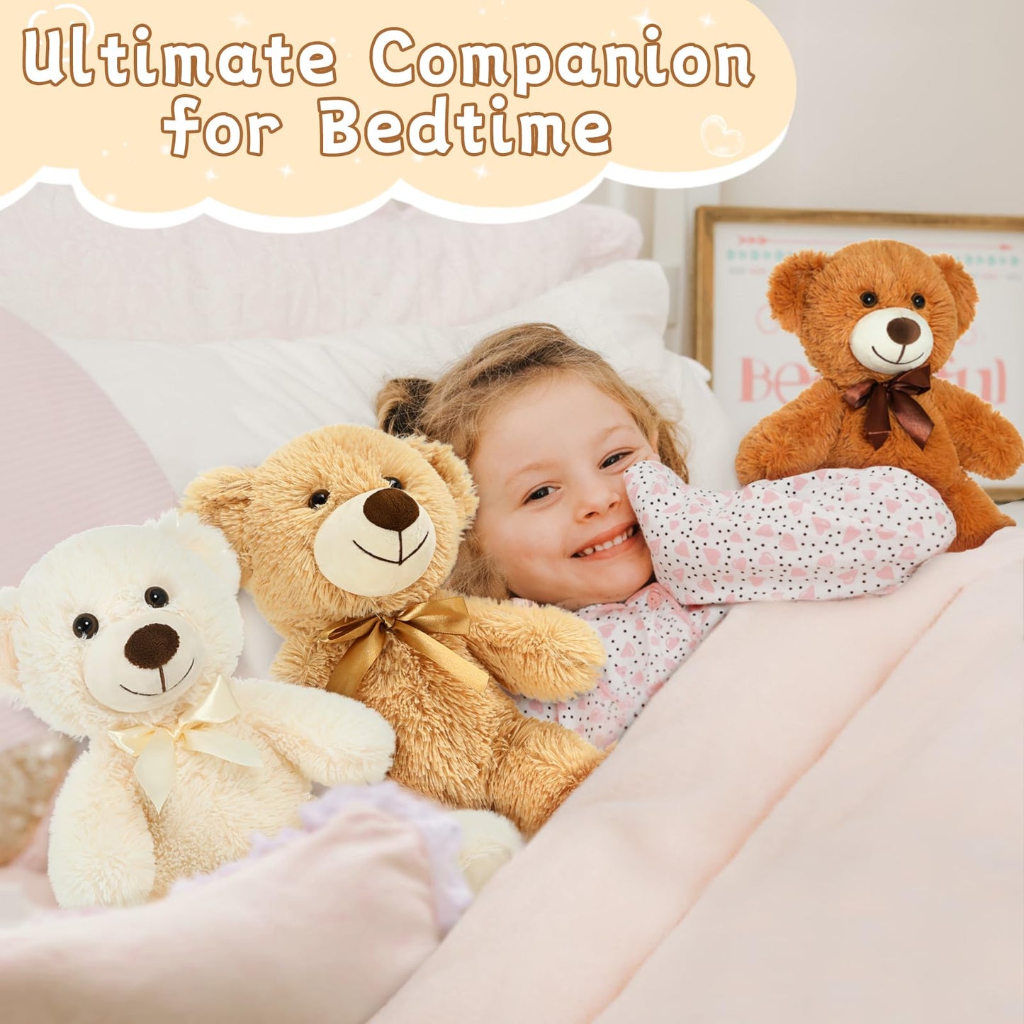 MorisMos 6Pcs Teddy Bears Bulk Baby Shower, 14inch Cute Teddy Bear Stuffed Animals Plush, Small Stuffed Bears on Centerpiece Baby Shower, White