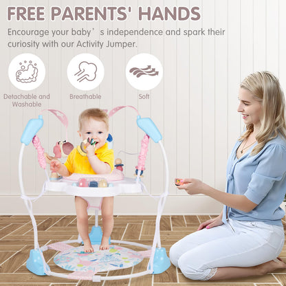 Baby Activity Center, 3-in-1 Baby Jumper, Infant Activity Center with 360° Rotating Seat, Music, Lights, 3 Adjustable Heights, Infant Activity Jumper for 6+ Months JP2401