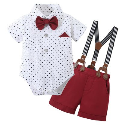 YUEMION Infant Baby Boy Clothes Gentleman Outfits Suits Summer Short Sleeve Bowtie Bodysuit Shirts + Suspender Shorts(0-24M)