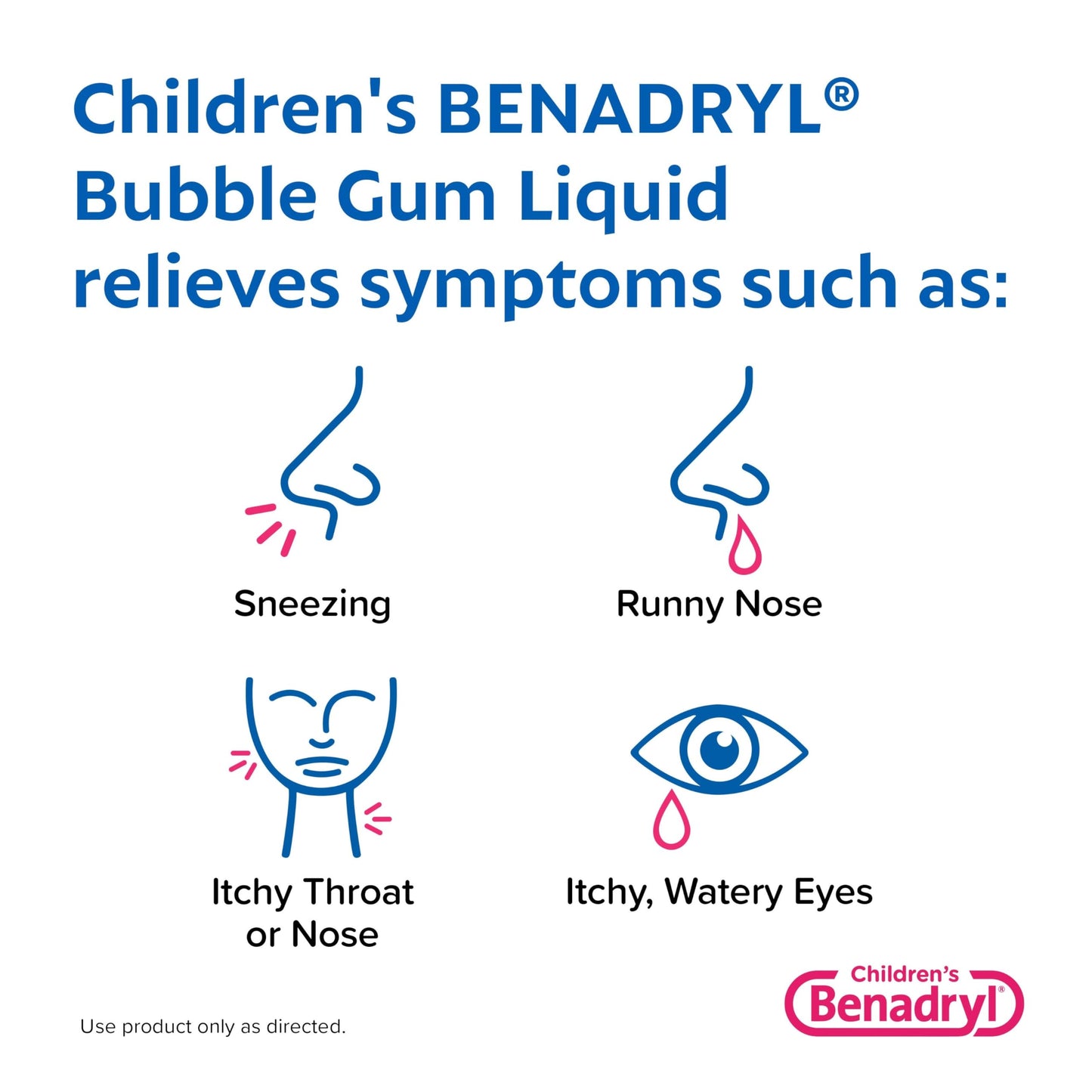 Benadryl Children's Dye-Free Allergy Relief Liquid + 12.5 mg Diphenhydramine HCl, Antihistamine Allergy Medicine for Kids Helps Relieve Runny Nose & Sneezing, Bubble Gum Flavor, 8 fl. oz