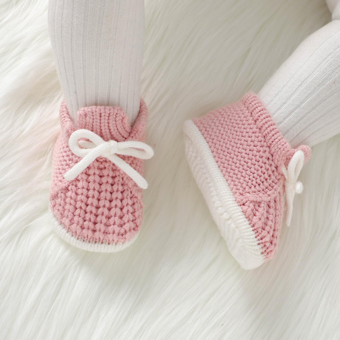 LAWKUL Baby Booties Knit Newborn Shoes Cozy First Walkers Infant Toddler Boots for Boy Girls 0-3 Months