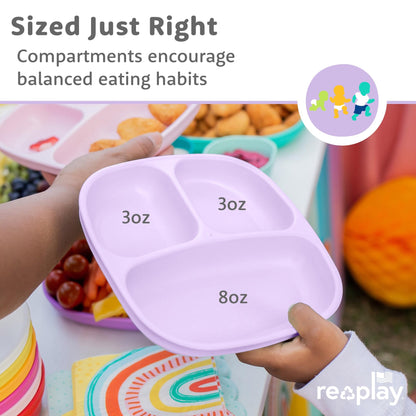 Re-Play Toddler Plates with Dividers - Deep-Walled 3 Compartments Divided Plates for Kids - Dishwasher & Microwave Safe - Made in USA - Set of 3-7.37" x 7.37" x 1.25" - Princess