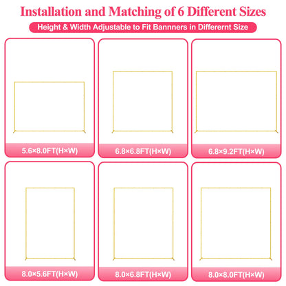 Wokceer Wedding Arch Backdrop Stand Square 6.6FTx6.6FT Gold Metal Balloon Arch Stand Garden Arbor Backdrop Frame for Wedding Birthday Party Baby Shower Photo Booth Background Decoration