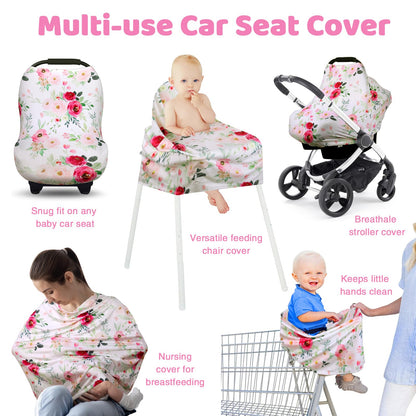 Rquite All-in-1 Car Seat Cover Baby, Carseat Covers for Girl Boy, Stretchy Soft Infant Car Seat Cover, Multi-use Baby Carrier Cover, Car Seat Canopy, Stroller Sun Shade, Nursing Breastfeeding Cover