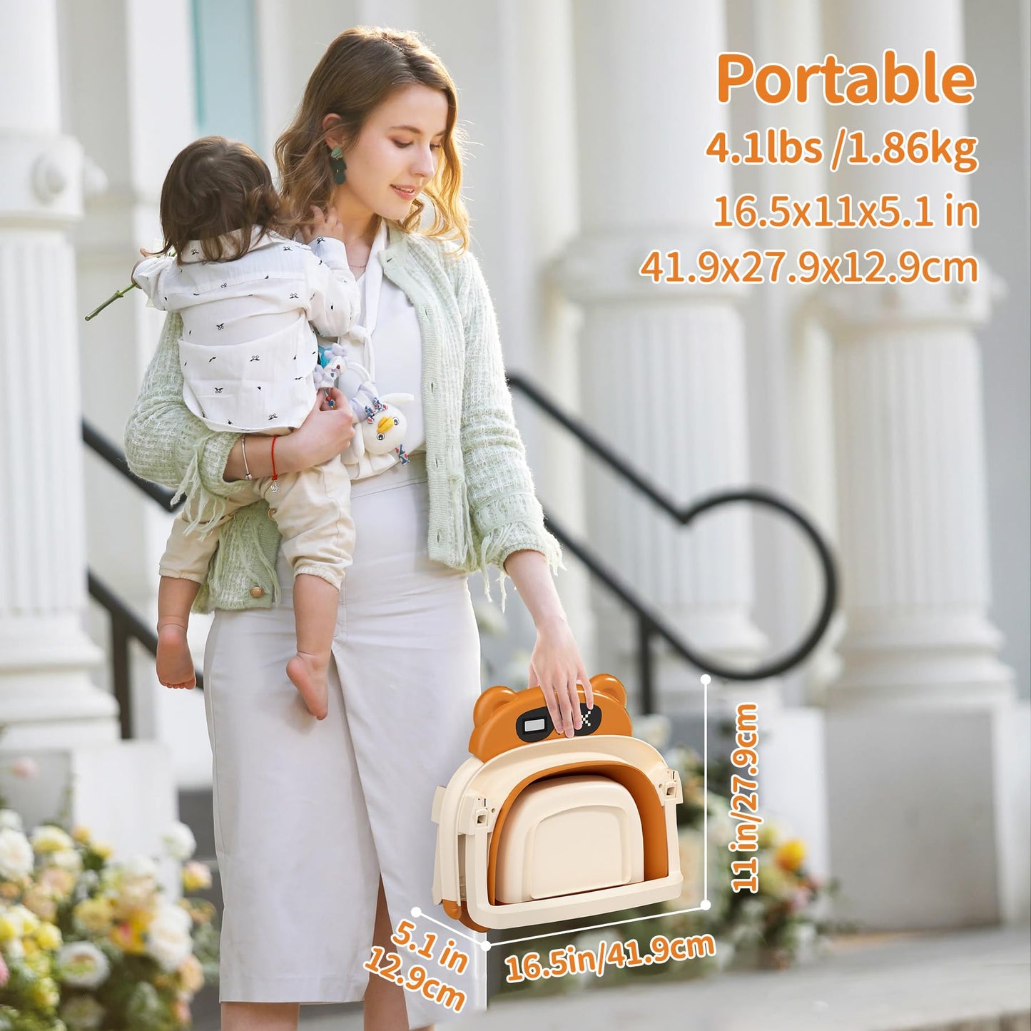 Collapsible Baby Bathtub for Newborn to Toddler (0-18 M) - Portable Baby Tub with Thermometer, Newborn Bathtub with Soft Towel and Floating Cushion (Brown)