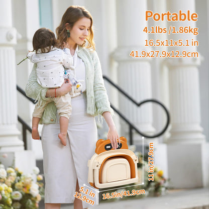 Collapsible Baby Bathtub for Newborn to Toddler (0-18 M) - Portable Baby Tub with Thermometer, Newborn Bathtub with Soft Towel and Floating Cushion (Brown)
